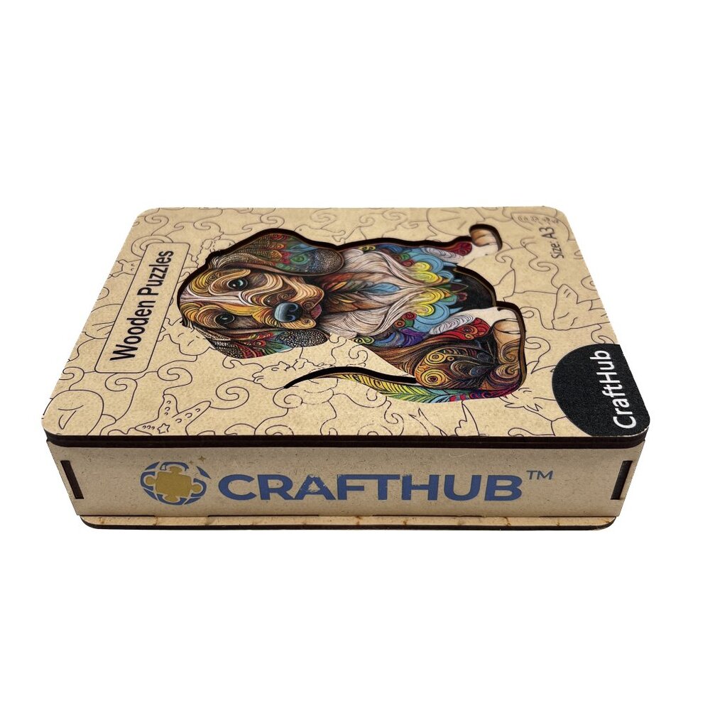 CraftHub Dachsund Sausage Dog Boho Wooden Jigsaw Puzzle w/Wooden Box Sz‎ A3 (L) - Picture 5 of 6